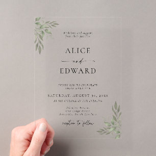 Modern Sage Greenery Wedding Acrylic Invitation