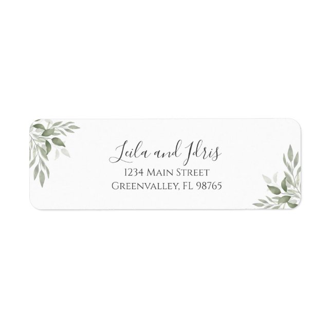Modern Sage Greenery Wedding Return Address Return Address Label (Front)