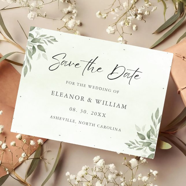 Modern Sage Greenery Wedding Save the Date Card (Creator Uploaded)