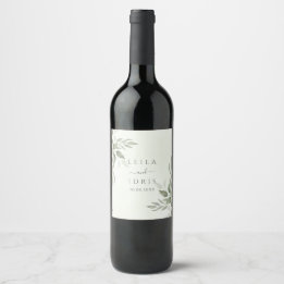 Modern Sage Greenery Wedding Wine Bottle Label
