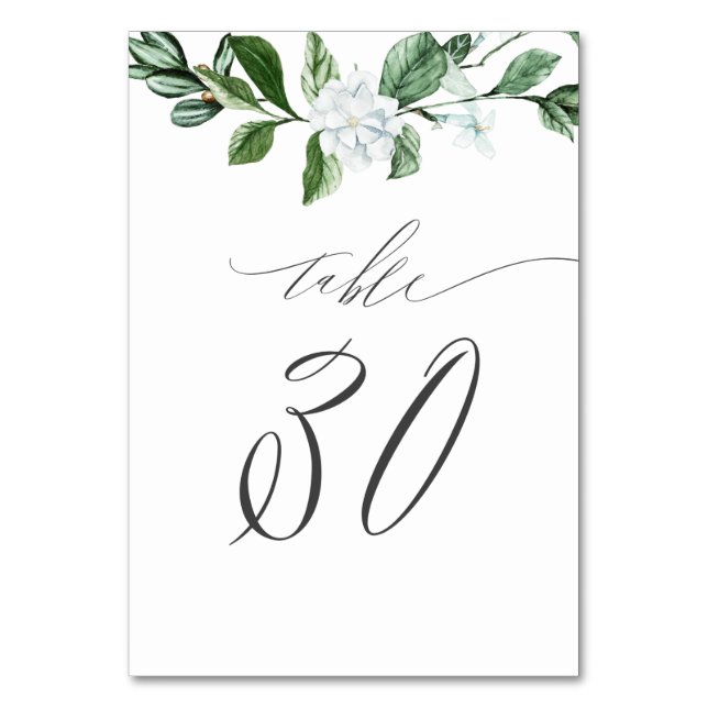 Modern Sage Greenery White Floral No 30 Wedding Table Number (Front)
