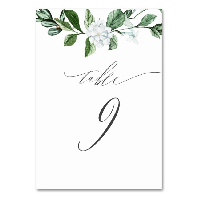 Modern Sage Greenery White Floral No 9 Wedding Table Number (Front)