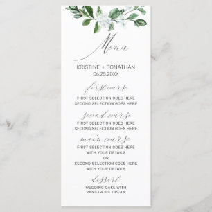 Modern Sage Greenery White Floral Wedding Menu