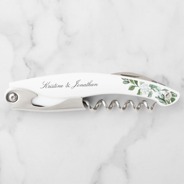 Modern Sage Greenery Wreath White Floral Wedding Corkscrew (Front)