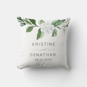 Modern Sage Greenery Wreath White Floral Wedding Cushion