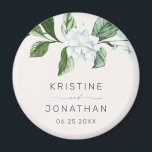 Modern Sage Greenery Wreath White Floral Wedding Magnet<br><div class="desc">This elegant botanical floral wedding magnet features hand painted watercolor greenery with white magnolia flowers. Personalize with your names and wedding date. Designed by Susan Coffey.</div>