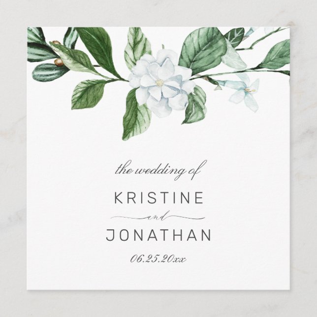 Modern Sage Greenery Wreath White Floral Wedding Program (Front)