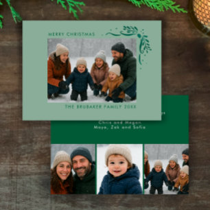 Modern Sage Hand Drawn Bows Christmas Photo Holiday Card