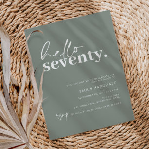 Modern Sage Hello 70th Birthday Party  Invitation