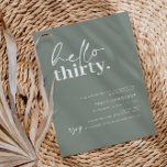 Modern Sage Hello Thirty 30 Birthday Party Invitation<br><div class="desc">This minimalist typography 30th birthday party invitation is perfect for a modern birthday party. The simple design features contemporary hello script text in white colour on sage background. Customisable in any colour. Keep the design minimal and elegant, as is, or personalise it by adding your own graphics and artwork. For...</div>