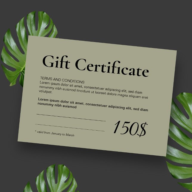 Modern Sage Logo Business Gift Certificate (Creator Uploaded)