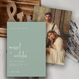 Modern Sage Minimalist Photo Wedding   Save The Date