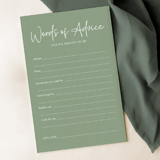 Modern Sage Oh Baby Simple Baby Shower Advice Card