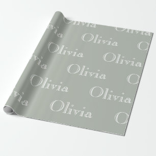 Modern Sage Personalised Pastel Script Name  Wrapp Wrapping Paper