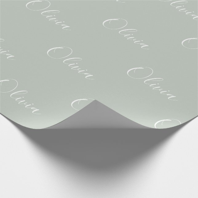 Modern Sage Personalised Pastel Script Name Wrapping Paper (Corner)