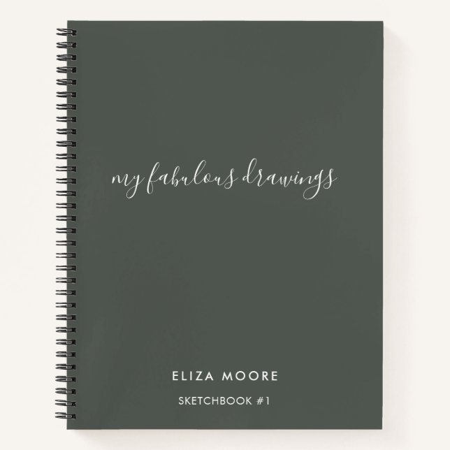 Modern Sage Personalised Sketchbook Your Name  Notebook (Front)
