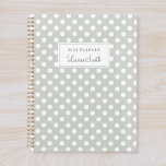 Modern Sage Polka Dots Planner<br><div class="desc">Custom-designed planner notebook featuring white polka dots on sage green colour with personalised name..</div>