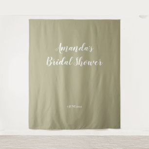 Modern Sage Script Bridal Shower Backdrop Tapestry