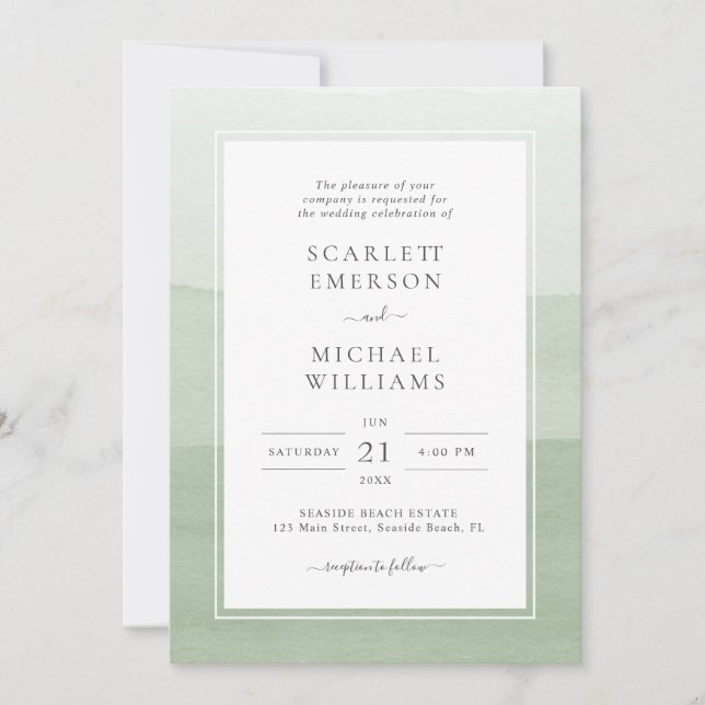 Modern Sage Watercolor Wedding Invitation (Front)