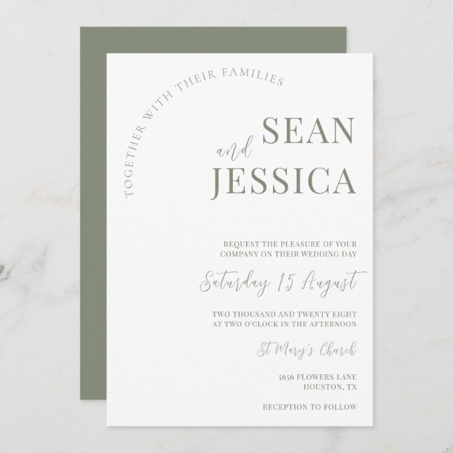 Modern Sage & White Wedding Invitation (Front/Back)