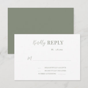 Modern Sage & White Wedding RSVP Card