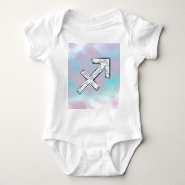 Modern Sagittarius Zodiac on Mother of Pearl Style Baby Bodysuit (Front)