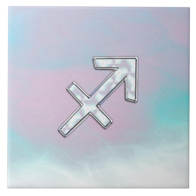 Modern Sagittarius Zodiac on Mother of Pearl Style Ceramic Tile (Front)