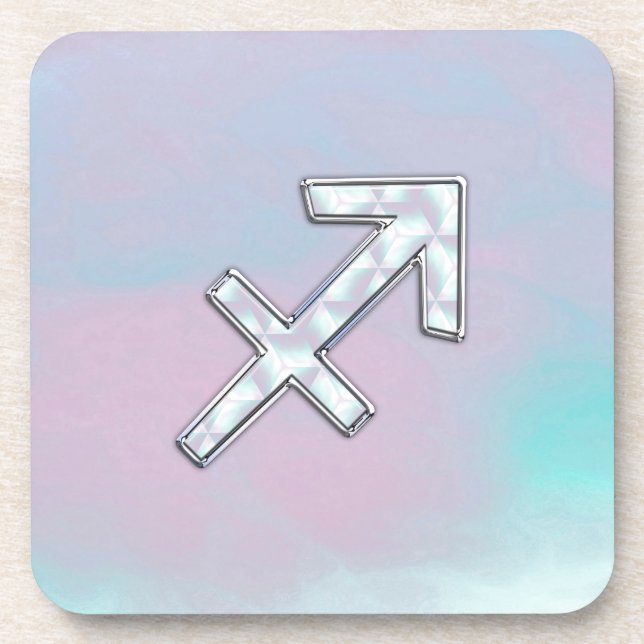 Modern Sagittarius Zodiac on Mother of Pearl Style Coaster (Front)