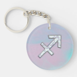 Modern Sagittarius Zodiac on Mother of Pearl Style Key Ring