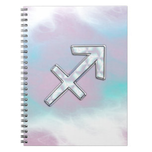 Modern Sagittarius Zodiac on Mother of Pearl Style Notebook