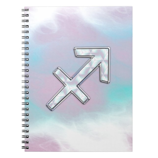 Modern Sagittarius Zodiac on Mother of Pearl Style Notebook (Front)