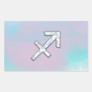 Modern Sagittarius Zodiac on Mother of Pearl Style Rectangular Sticker