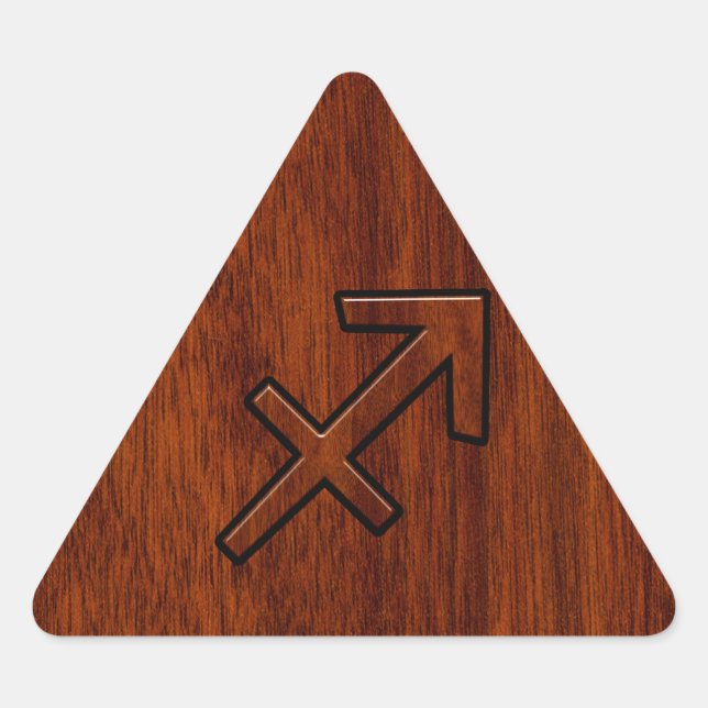 Modern Sagittarius Zodiac Sign in Mahogany Style Triangle Sticker (Front)