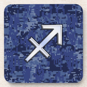 Modern Sagittarius Zodiac Sign Navy Digital Camo Coaster