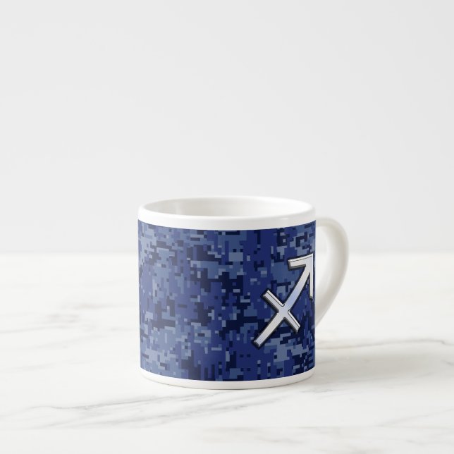 Modern Sagittarius Zodiac Sign Navy Digital Camo Espresso Cup (Front Right)