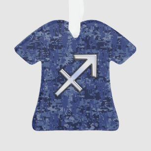 Modern Sagittarius Zodiac Sign Navy Digital Camo Ornament