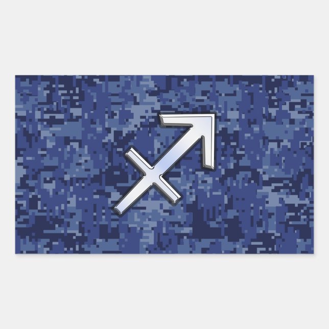 Modern Sagittarius Zodiac Sign Navy Digital Camo Rectangular Sticker (Front)