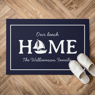Modern Sail Boat Home Family Name Beach Lake  Doormat