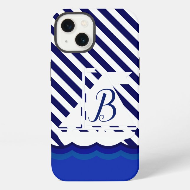 Modern Sailboat Monogram Custom iPhone Case (Back)