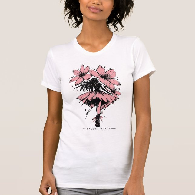 Modern Sakura Streetwear Cherry Blossom Graphic T-Shirt (Front)
