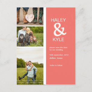 Modern Salmon & White Save the Date Photo Postcard