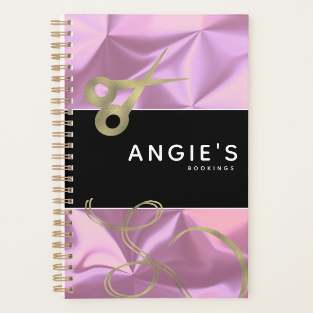 Modern Salon Beauty Scissor Gold Booking Pink Planner (Front)