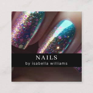 Modern salon glitter nails square business card