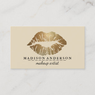 Modern Salon Gold Lips Makeup Artis Business Card