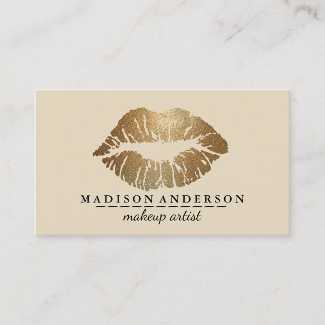Modern Salon Gold Lips Makeup Artis Business Card (Front)