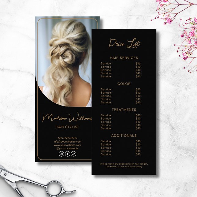 Modern Salon Hair Stylist Black Gold Price List Rack Card (Modern Salon Hair Stylist Black Gold Price List Rack Card)
