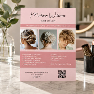 Modern Salon Hair Stylist Services QR Pink Flyer