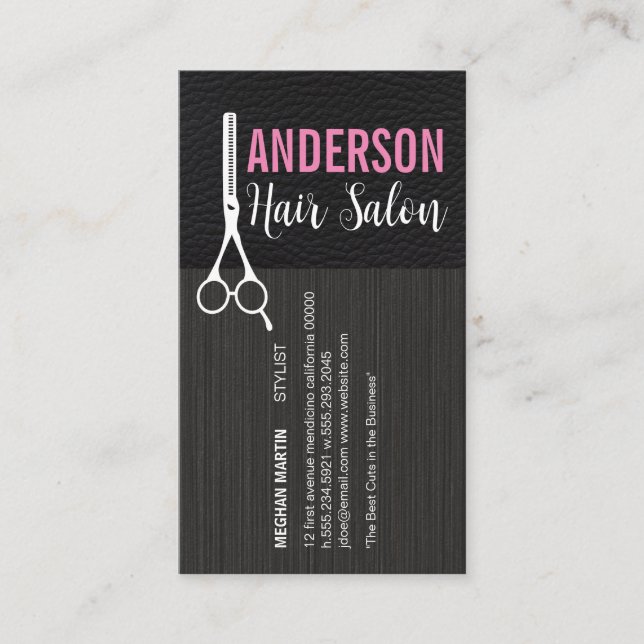 Modern Salon | Leather | Salon Scissors Business Card (Front)