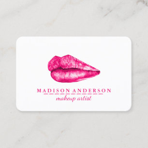 Modern Salon Pink Lips Makeup Artist Business Card