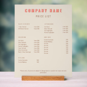 Modern Salon Price List Elegant Pink Beige Acrylic Sign